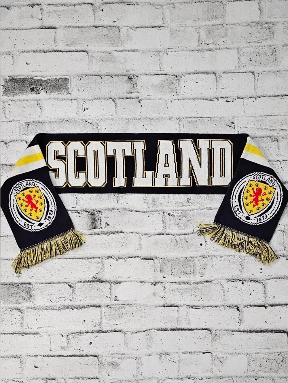 Scotland National Team Soccer Fan Scarf Black White Gold Knit Fringe